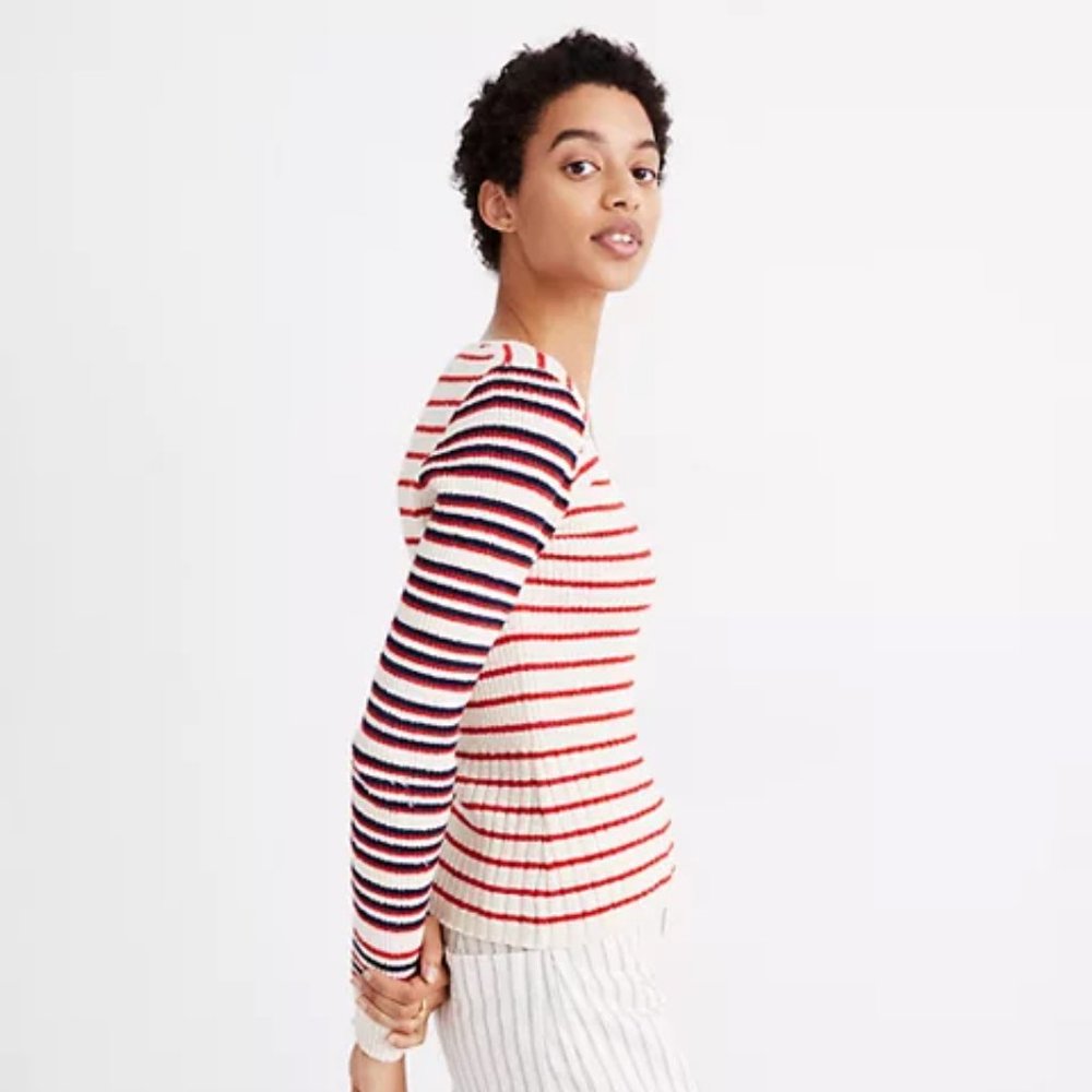 Madewell Stillman Pullover Sweater in Stripe Mix - Size Small